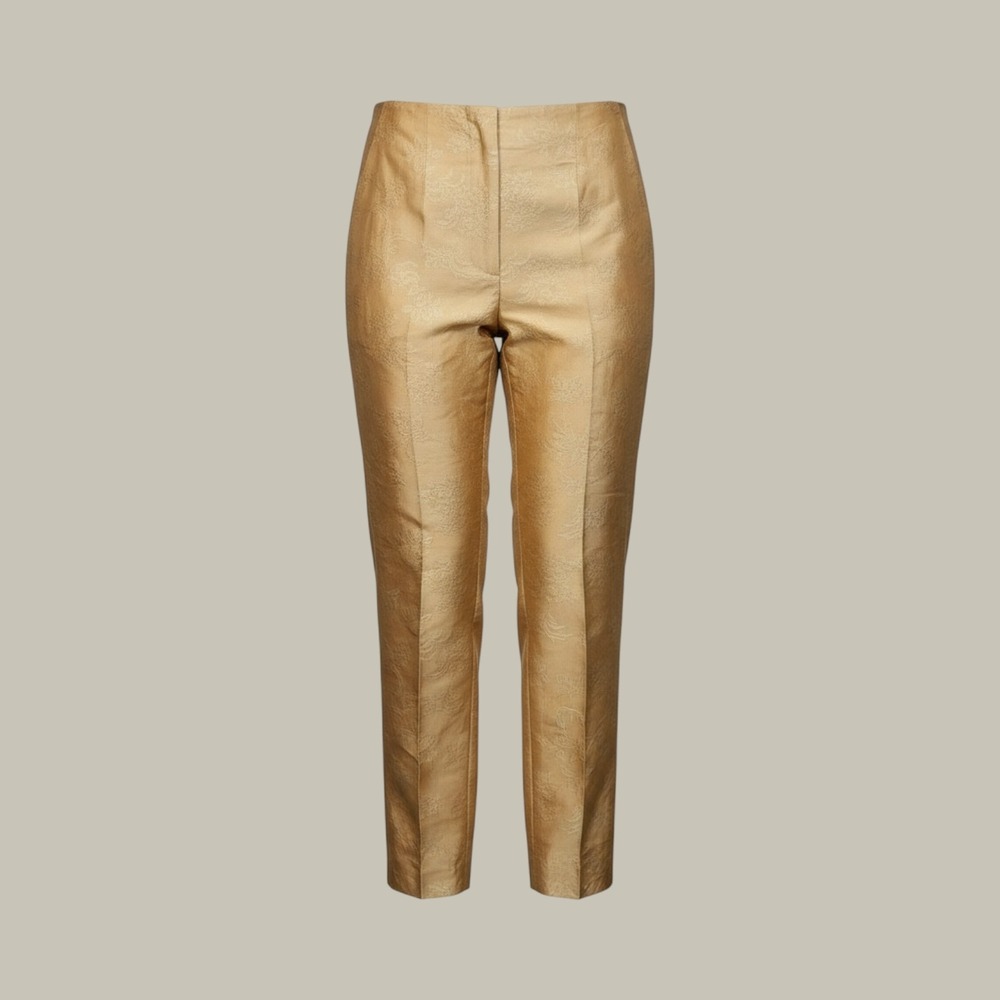 Kate Hill Gold Silk Floral Jacquard Dress Pants Acetate Lining Sz 10P
